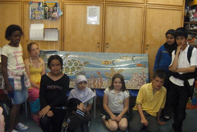 Presenting the mosaics to the Children's Ward, Southend Hospital