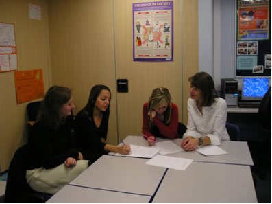 Lorian Mead (left of picture) and her
    colleague, Jackie Williams, visiting Holy Cross School