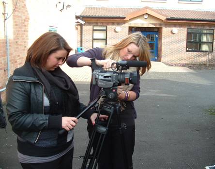 Holy Cross Media Studies Students getting to grips with a Sony PD150 camera